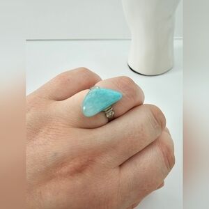 Amazonite Adjustable Silver Tone Metal Ring